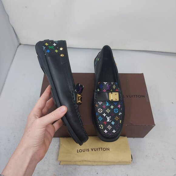 Louis Vuitton Multicolored Monogram Black Lock Driver Loafers - Picture 7 of 11